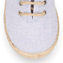 Cotton canvas to dress kids oxford shoes espadrille style with laces closure.
