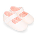 Cotton canvas little Mary jane shoes with hook and loop strap for babies.