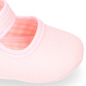 Cotton canvas little Mary jane shoes with hook and loop strap for babies.