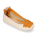 Linen Canvas girl ballet flat shoes dancer style.