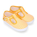 VICHY Cotton canvas kids T-Strap shoes bamba style with buckle fastening.