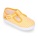 VICHY Cotton canvas kids T-Strap shoes bamba style with buckle fastening.