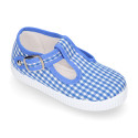 VICHY Cotton canvas kids T-Strap shoes bamba style with buckle fastening.