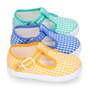 VICHY Cotton canvas kids T-Strap shoes bamba style with buckle fastening.