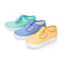 VICHY Cotton canvas kids T-Strap shoes bamba style with buckle fastening.