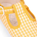 VICHY Cotton canvas kids T-Strap shoes bamba style with buckle fastening.