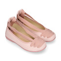 Linen Canvas girl ballet flat shoes dancer style in make up pink color.