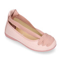 Linen Canvas girl ballet flat shoes dancer style in make up pink color.