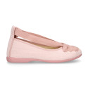 Linen Canvas girl ballet flat shoes dancer style in make up pink color.