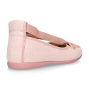 Linen Canvas girl ballet flat shoes dancer style in make up pink color.