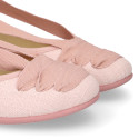 Linen Canvas girl ballet flat shoes dancer style in make up pink color.