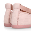 Linen Canvas girl ballet flat shoes dancer style in make up pink color.