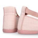 Linen Canvas girl ballet flat shoes dancer style in make up pink color.