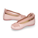 Linen Canvas girl ballet flat shoes dancer style in make up pink color.