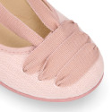 Linen Canvas girl ballet flat shoes dancer style in make up pink color.