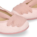 Linen Canvas girl ballet flat shoes dancer style in make up pink color.