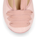 Linen Canvas girl ballet flat shoes dancer style in make up pink color.