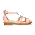 Patent Leather Girl T-Strap Sandal shoes with star design.