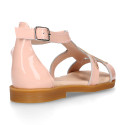Patent Leather Girl T-Strap Sandal shoes with star design.