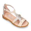 Patent Leather Girl T-Strap Sandal shoes with star design.