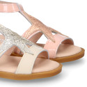 Patent Leather Girl T-Strap Sandal shoes with star design.