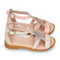 Patent Leather Girl T-Strap Sandal shoes with star design.