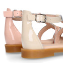 Patent Leather Girl T-Strap Sandal shoes with star design.