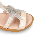 Patent Leather Girl T-Strap Sandal shoes with star design.