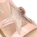 Patent Leather Girl T-Strap Sandal shoes with star design.