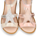 Patent Leather Girl T-Strap Sandal shoes with star design.