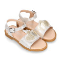 Laminated Leather Girl Sandal shoes with hearts design.