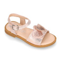 Laminated Leather Girl Sandal shoes with hearts design.