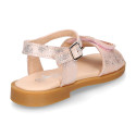 Laminated Leather Girl Sandal shoes with hearts design.