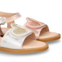 Laminated Leather Girl Sandal shoes with hearts design.