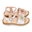 Laminated Leather Girl Sandal shoes with hearts design.