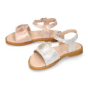 Laminated Leather Girl Sandal shoes with hearts design.