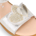 Laminated Leather Girl Sandal shoes with hearts design.