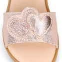 Laminated Leather Girl Sandal shoes with hearts design.