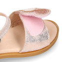 Laminated Leather Girl Sandal shoes with hearts design.