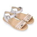 Girl Sandal shoes espadrille style in shiny canvas design.