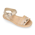 Girl Sandal shoes espadrille style in shiny canvas design.