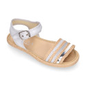 Girl Sandal shoes espadrille style in shiny canvas design.