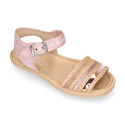 Girl Sandal shoes espadrille style in shiny canvas design.