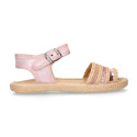 Girl Sandal shoes espadrille style in shiny canvas design.