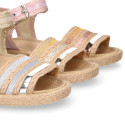 Girl Sandal shoes espadrille style in shiny canvas design.