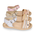 Girl Sandal shoes espadrille style in shiny canvas design.