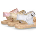 Girl Sandal shoes espadrille style in shiny canvas design.