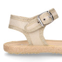 Girl Sandal shoes espadrille style in shiny canvas design.