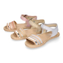 Girl Sandal shoes espadrille style in shiny canvas design.