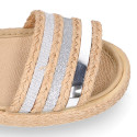 Girl Sandal shoes espadrille style in shiny canvas design.